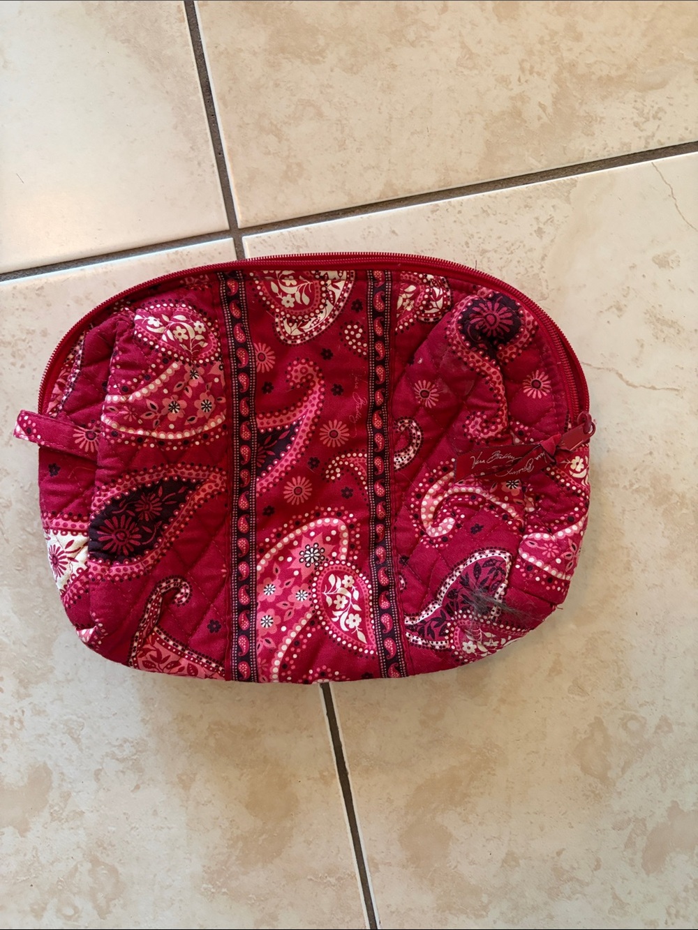 Vera Bradley Quilted Paisley Pouch in Raspberry Pink and Burgundy